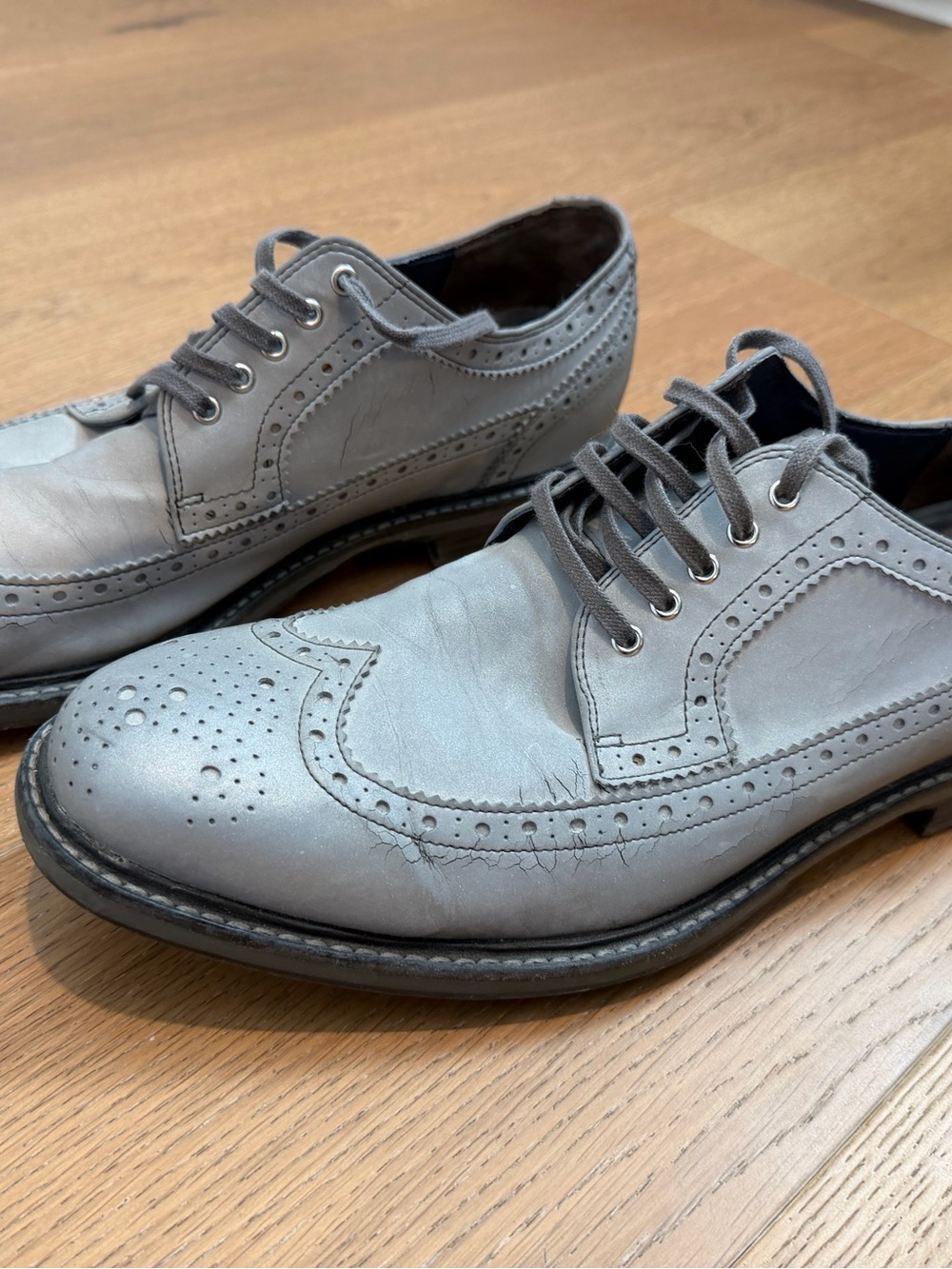 Cole Haan Men's Retro Reflective Grey Leather Wingtip Oxfords